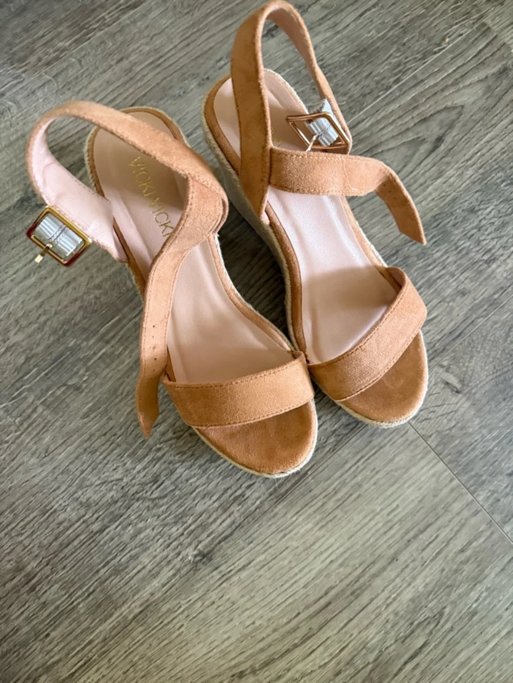Suede Espadrille Wedge Sandals in Tan